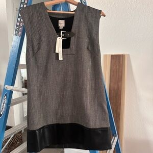 Anthropologie Gray Textured Shift Dress with Black Trim